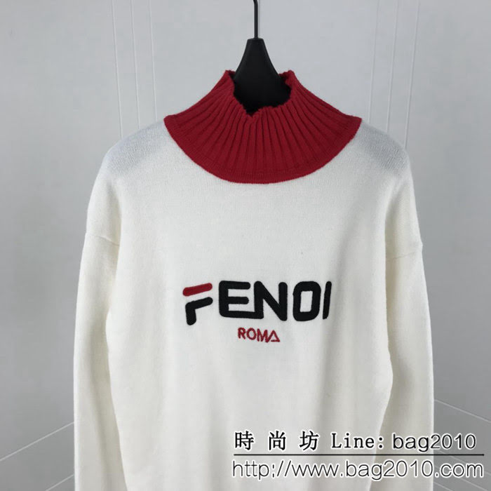 FENDI芬迪 18ss秋冬新款 羊毛混紡 撞色高領毛衣 胸口刺繡新logo 明星同款 寬鬆版型 男女同款 ydi2318